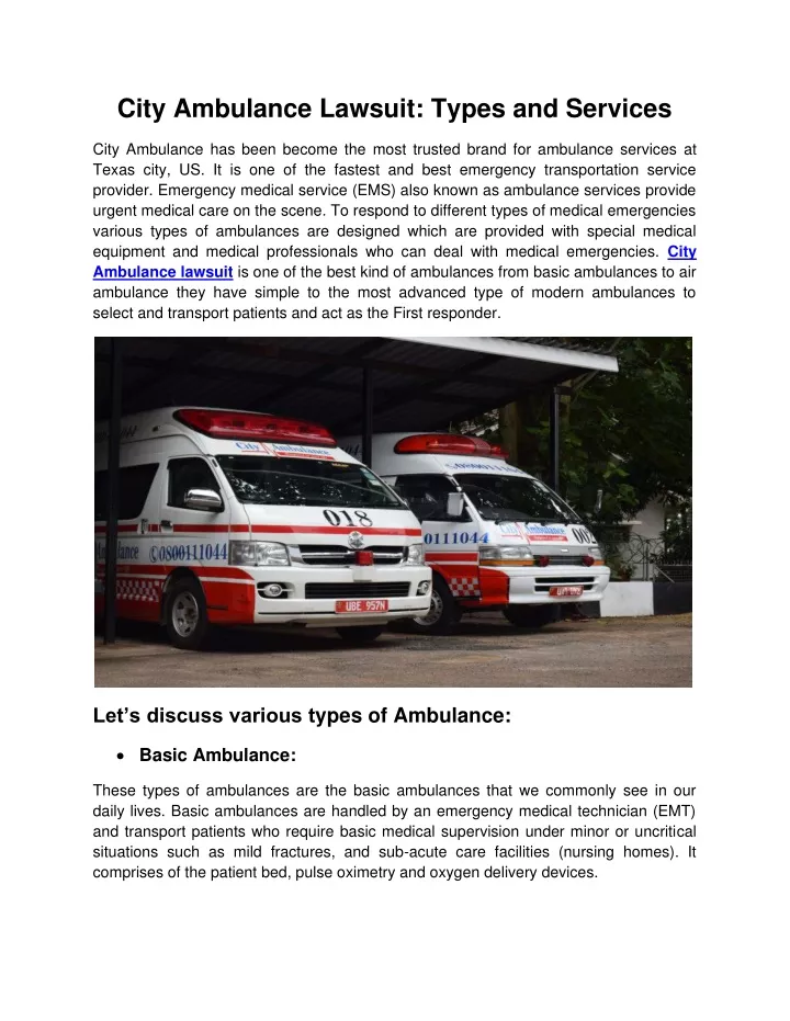 city ambulance lawsuit types and services