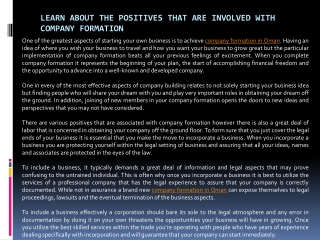 learn about the positives that are involved with company formation