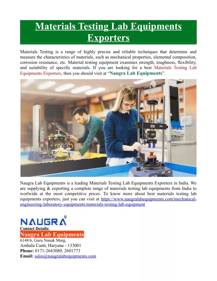 materials testing lab equipments exporters
