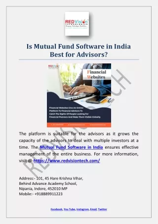 is mutual fund software in india best for advisors