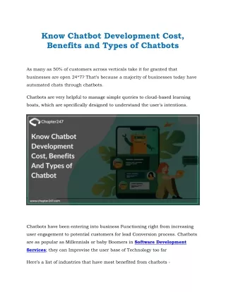 know chatbot development cost benefits and types