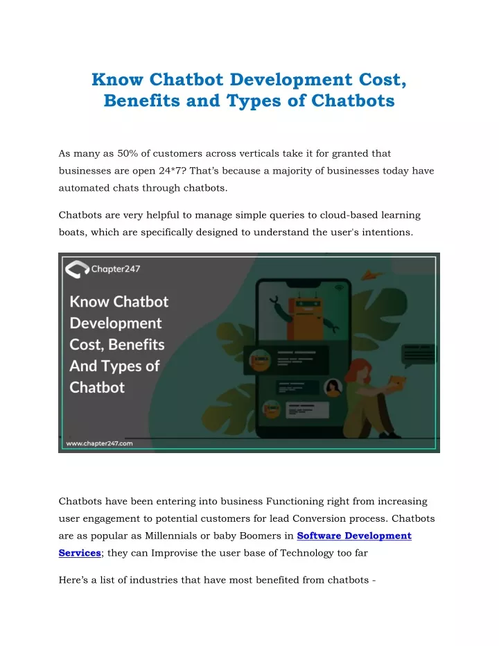 know chatbot development cost benefits and types