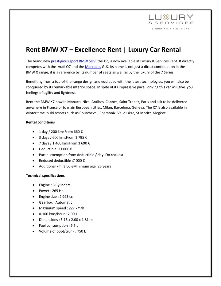 rent bmw x7 excellence rent luxury car rental