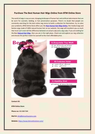 Purchase The Best Human Hair Wigs Online from BTM Online Store
