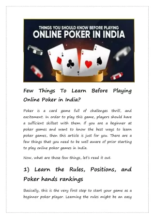 few online poker in india