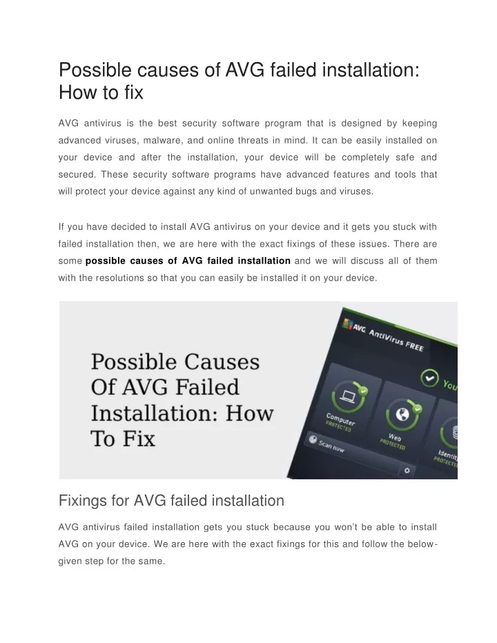 possible causes of avg failed installation