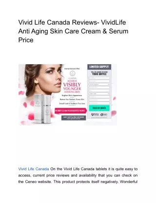 Vivid Life Canada Reviews- VividLife Anti Aging Skin Care Cream & Serum Price