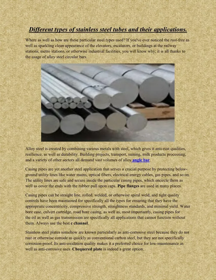 different types of stainless steel tubes