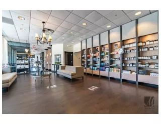 Waiting area and cosmetic products display at Cincinnati's best beauty salon Mitchell's Salon & Day Spa