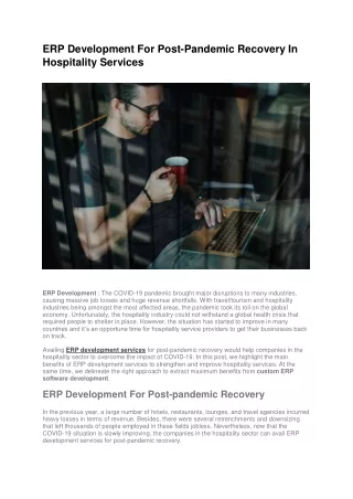 ERP Development For Post-Pandemic Recovery In Hospitality Services