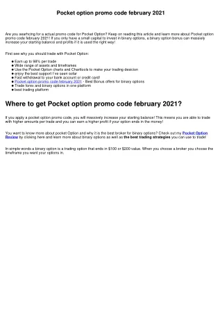Pocket option promo code february 2021