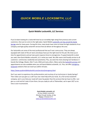 Quick Mobile Locksmith Services