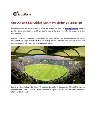get odi and t20 cricket match prediction