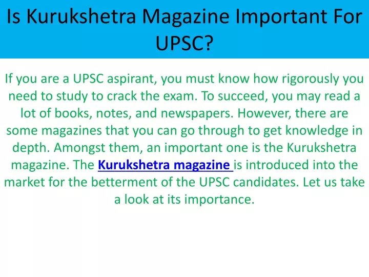 is kurukshetra magazine important for upsc