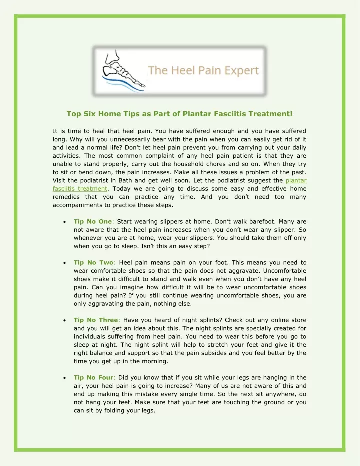 top six home tips as part of plantar fasciitis