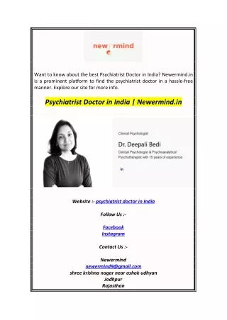 Psychiatrist Doctor in India  Newermind.in