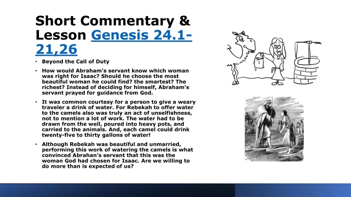 short commentary lesson genesis 24 1 21 26