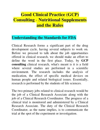 Good Clinical Practice (GCP) Consulting - Nutritional Supplements and the Rules