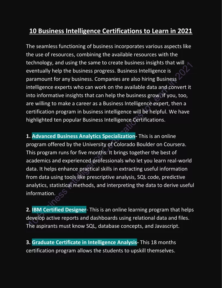 10 business intelligence certifications to learn