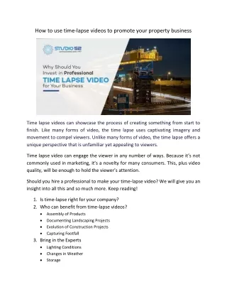 how to use time lapse videos to promote your