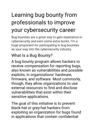 Learning bug bounty from professionals to improve your cybersecurity career pdf