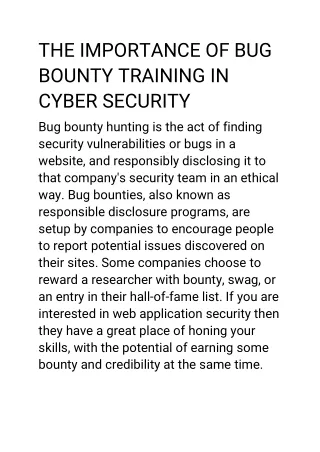 THE IMPORTANCE OF BUG BOUNTY TRAINING IN CYBER SECURITY pdf