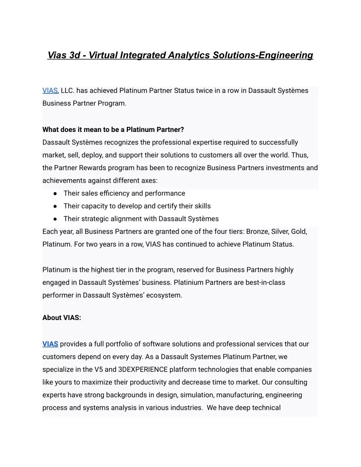 vias 3d virtual integrated analytics solutions