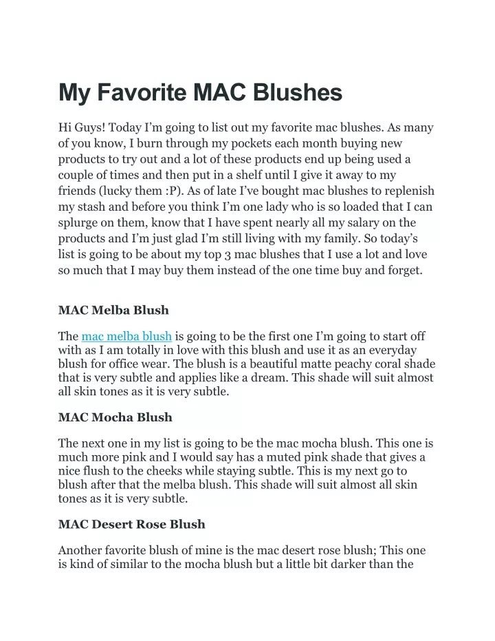 my favorite mac blushes