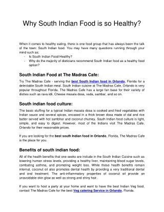Why South Indian Food is so Healthy