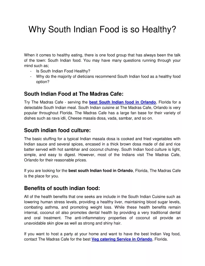 why south indian food is so healthy