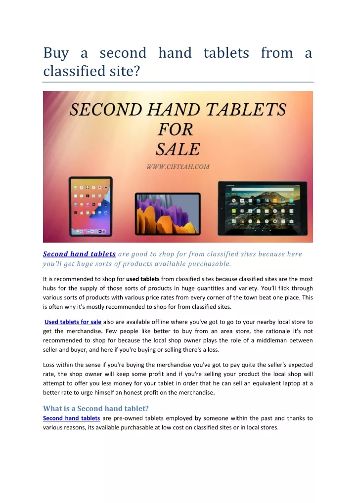 buy a second hand tablets from a classified site