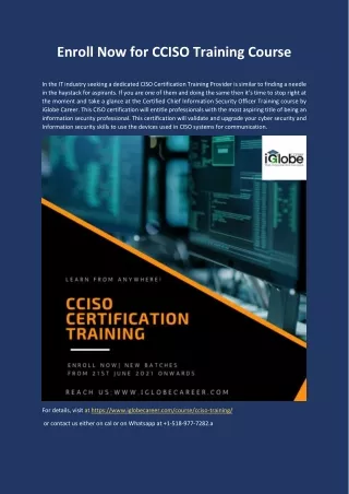 Enroll Now for CCISO Training Course