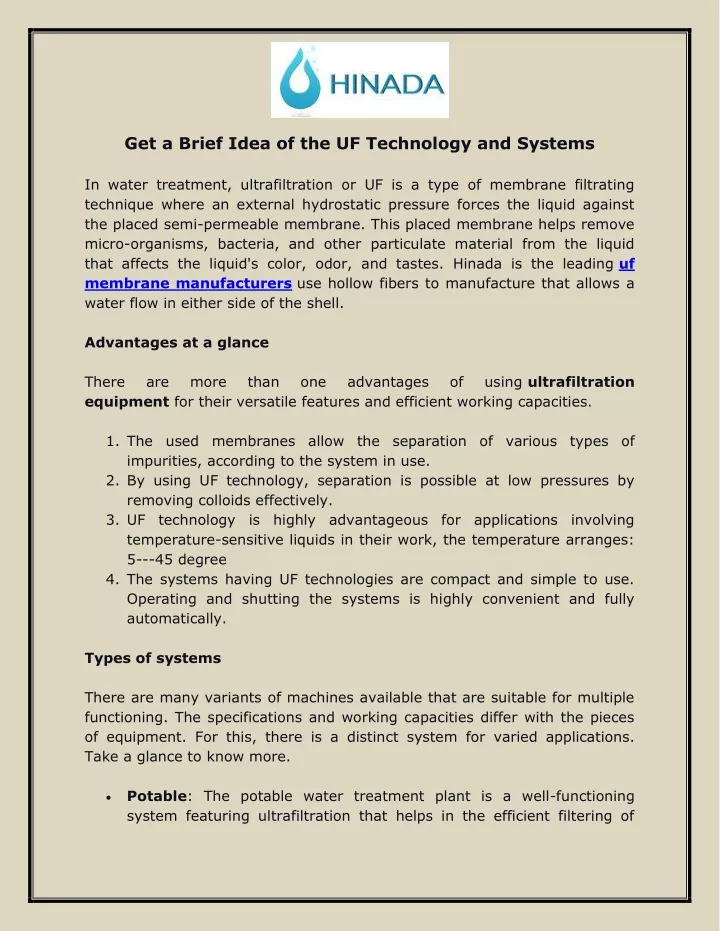 get a brief idea of the uf technology and systems