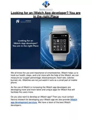 looking for an iwatch app developer