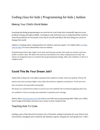 Coding class for kids | Programming for kids | Aaklan