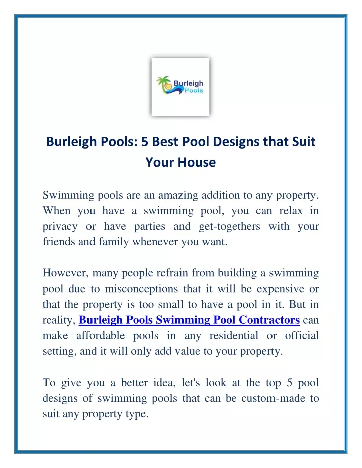 burleigh pools 5 best pool designs that suit your