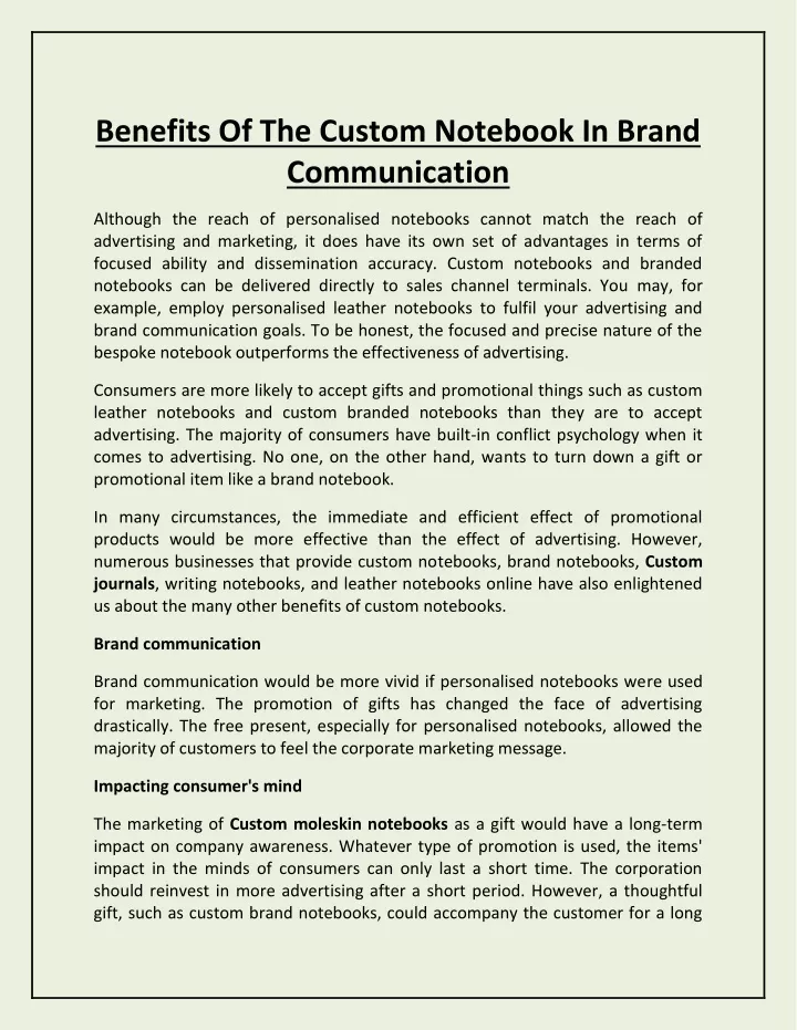 benefits of the custom notebook in brand