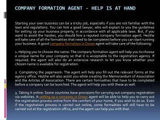 company formation agent help is at hand