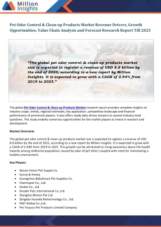 pet odor control clean up products market revenue