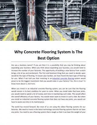 Why Concrete Flooring System Is The Best Option
