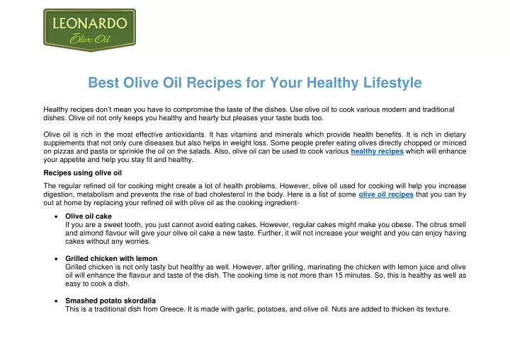 best olive oil recipes for your healthy lifestyle