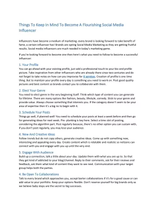 Things To Keep In Mind To Become A Flourishing Social Media Influencer
