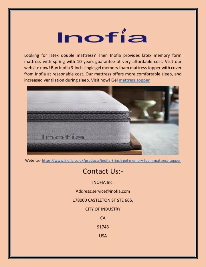 looking for latex double mattress then inofia