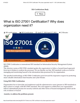 What is ISO 27001 Certification? Why does organization need it?
