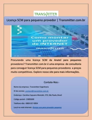 Licença SCM para pequeno provedor  Transmitter.com.br
