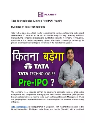 Tata Technologies Limited - Planify