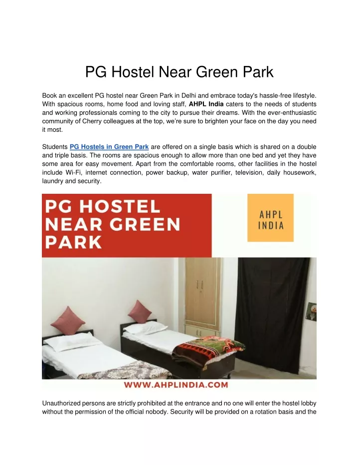 pg hostel near green park