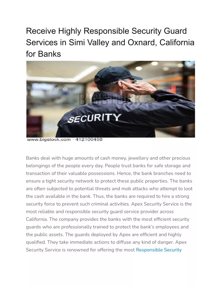 receive highly responsible security guard
