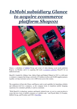 inmobi subsidiary glance to acquire ecommerce