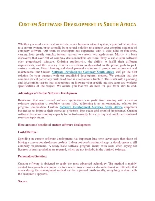 c ustom s oftware d evelopment in s outh a frica